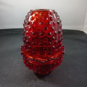 Fenton Art Glass MCM Hobnail Amberina Fairy Lamp